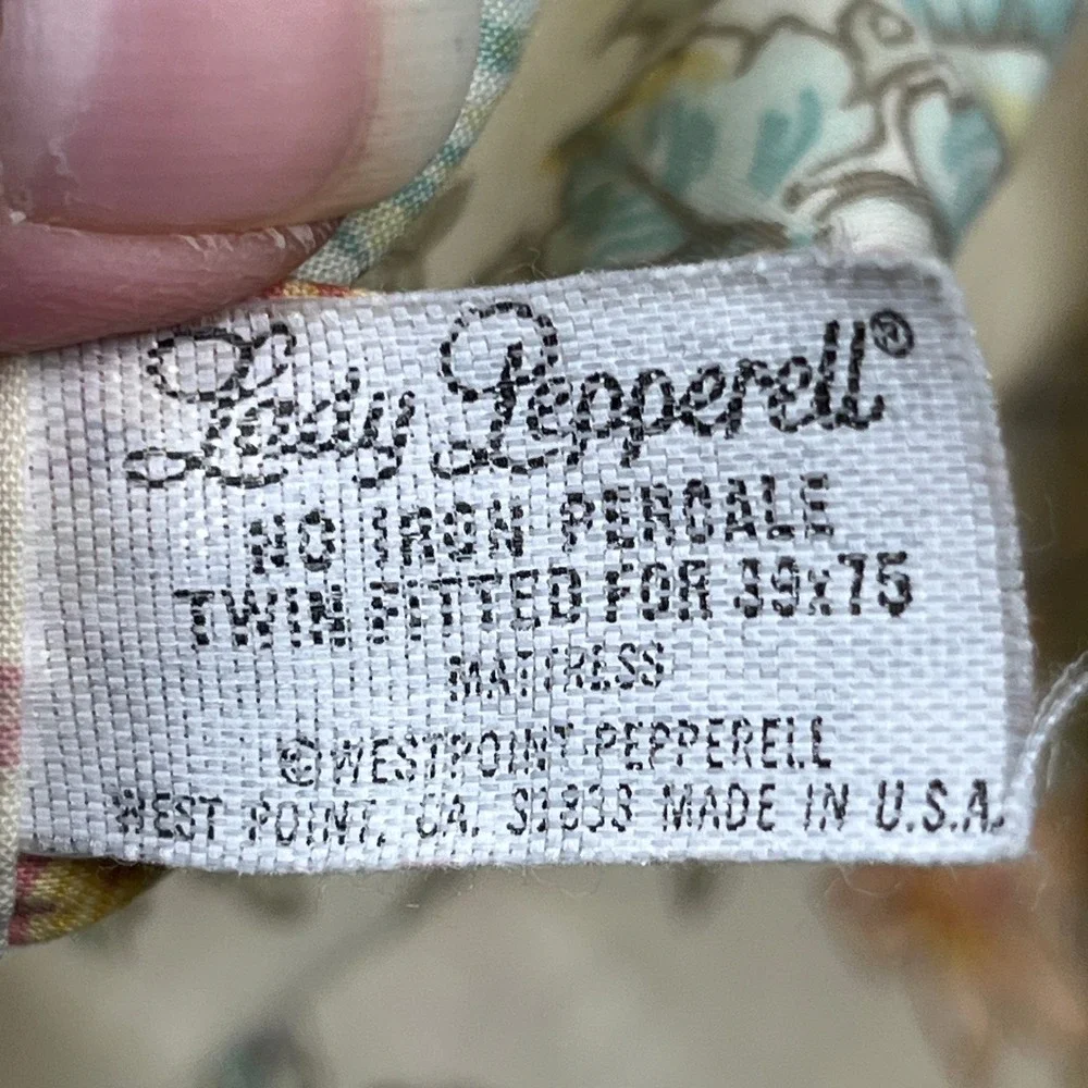 Vintage Lady Pepperell Fitted Sheet Twin Cream Cottage English Garden USA Made